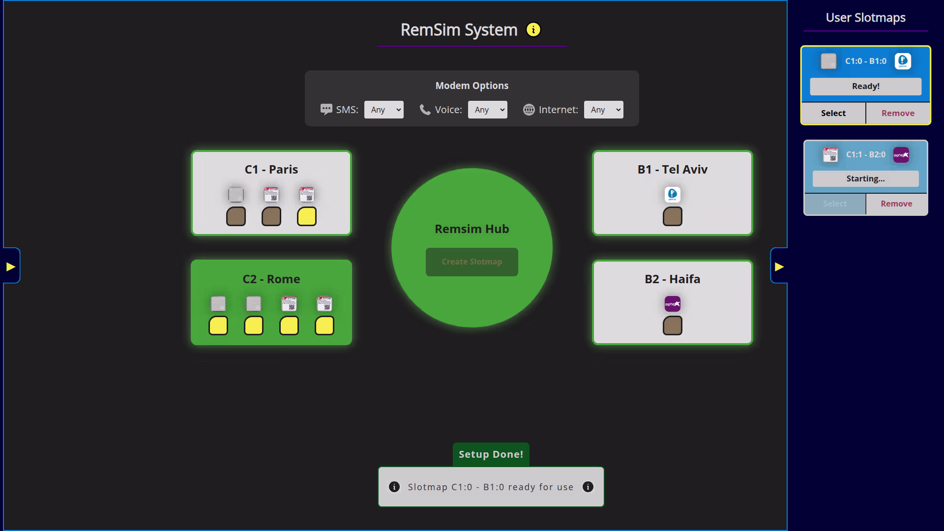 Screenshot of the Vision Telecom device selection interface